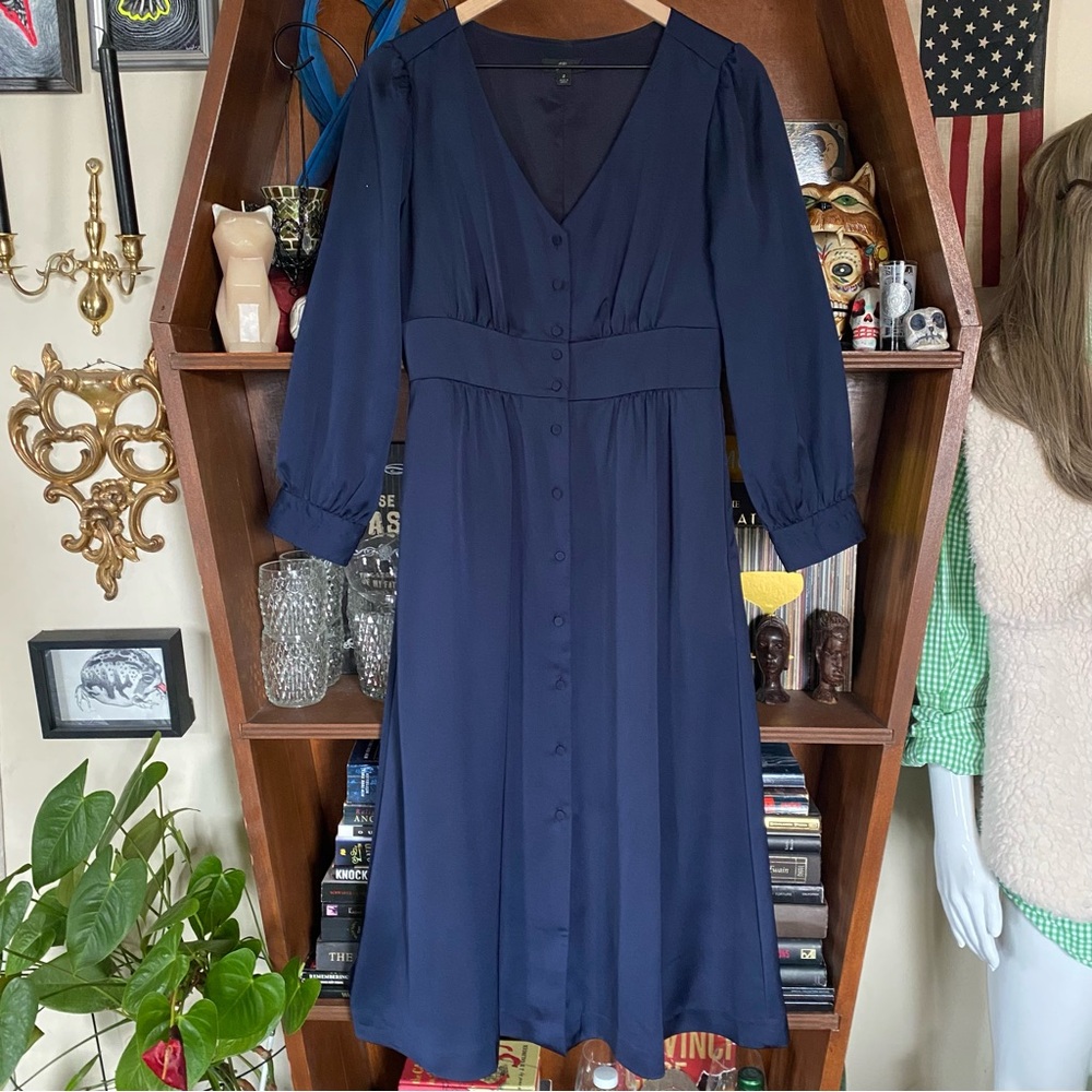 J. Crew - Blue Pleated V-Neck Sundress with Bishop Sleeves - size 2 - Picture 2 of 7